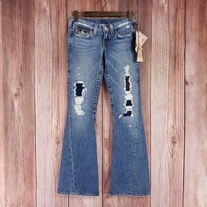 NWT True Religion Womens Size 26 Joey Row Seat Flap Flare Distressed Denim Jeans